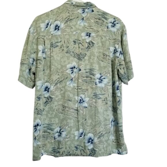 Caribbean Joe Mens Green Hibiscus Floral Short Sleeve‎ Button-Down Shirt S - Picture 2 of 7